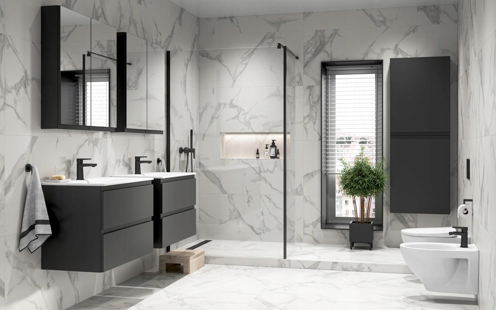 Cersanit Moduo Slim SET, akasztós szekrény 80x38x62 cm + mosogató 80 cm, antracit matt, S801-468-DSM