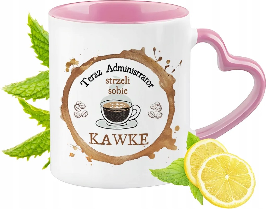 Adminisztrátori bögre Rózsaszín, Szív alakú füllel Kávé Ajándék