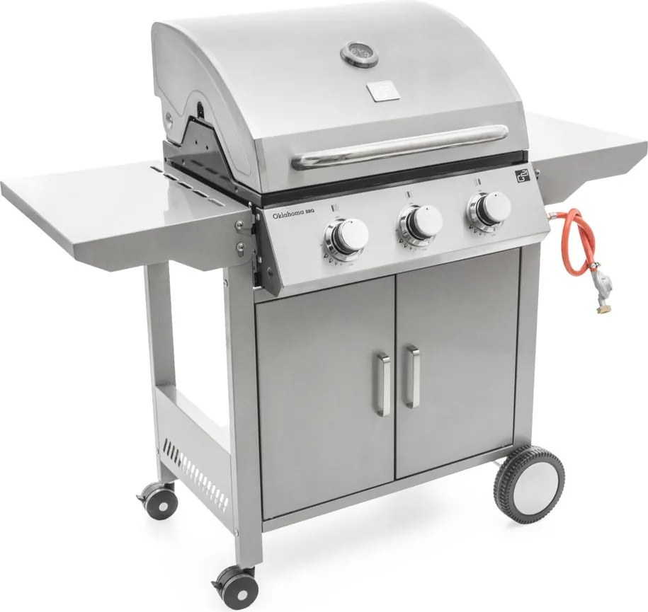 OKLAHOMA BBQ gázgrill, 3 égővel, nyomáscsökkentő szeleppel, ezüst Penta CZ