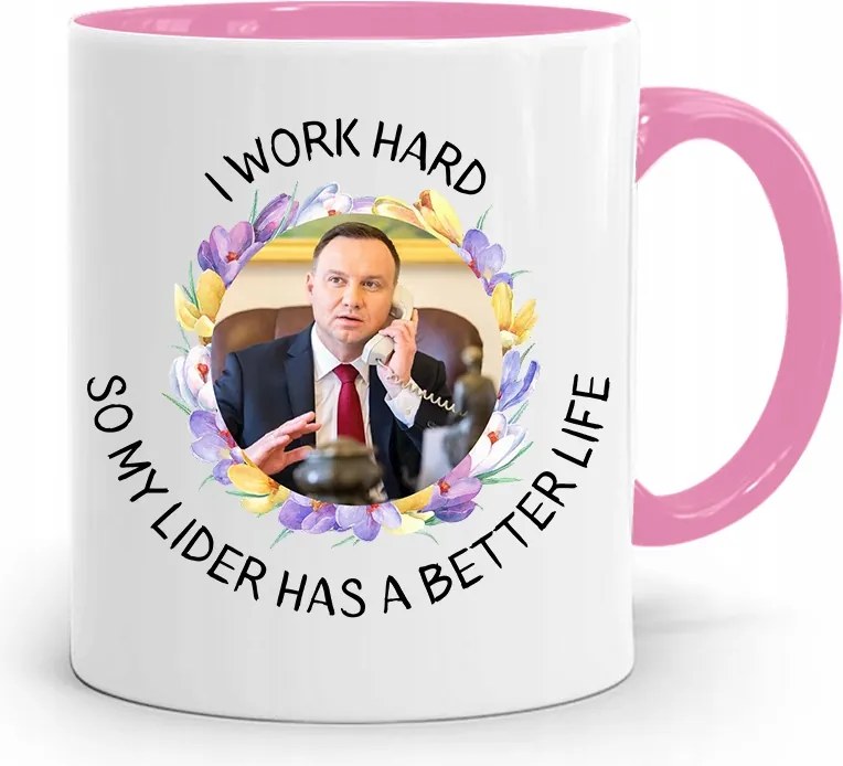 Andrzej Duda Pis Rózsaszín Elnöki Bögre fényképes nyomattal