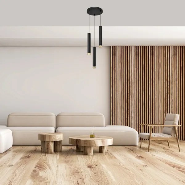 LED Csillár zsinóron TUBA 3xGU10/6,5W/230V fekete/arany