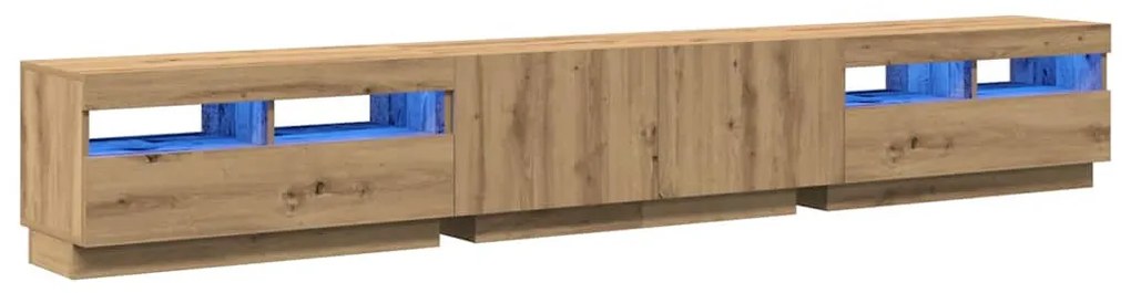 kézműves tölgy szerelt fa TV-szekrény LED-ekkel 260x35x40 cm