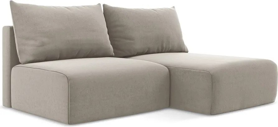 Szürkésbarna bársony kinyitható-tárolóhelyes sarokkanapé (jobb oldali-heverő résszel) Kalena – Makamii