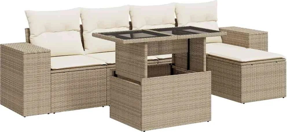 vidaXL 6 részes bézs polyrattan kerti ülőgarnitúra párnával