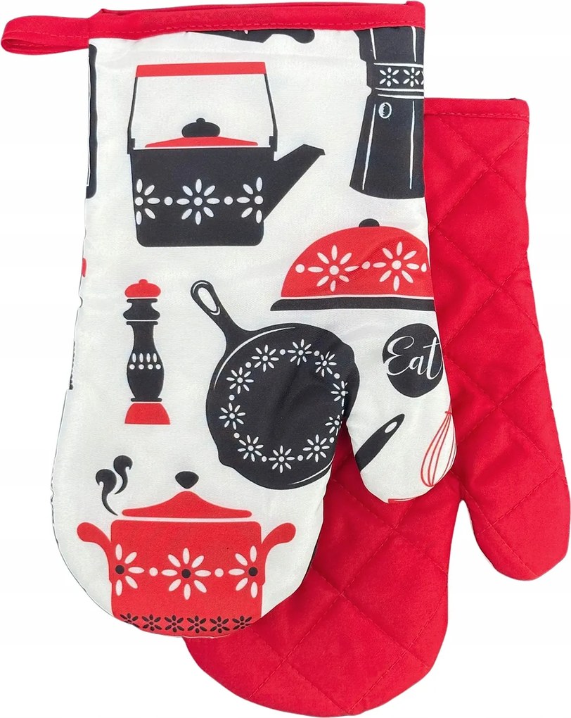 Konyhai kesztyű 18x27 mágnessel 2 db fehér piros konyhai eszköz