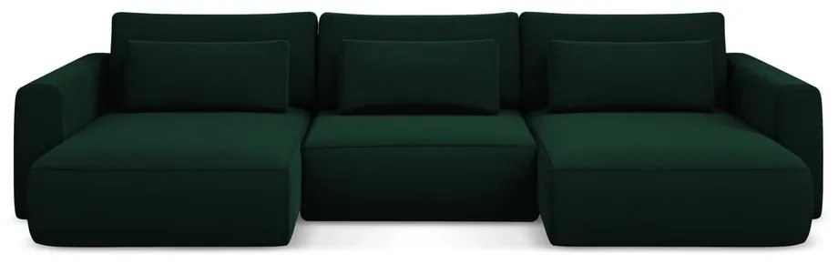 Zöld bársony kinyitható-tárolóhelyes (U alakú) sarokkanapé Kapua – Makamii