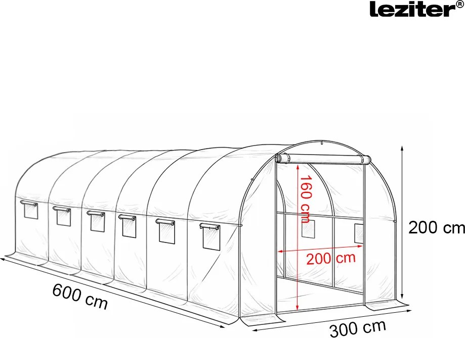 Fóliasátor 200x300x600 cm erősített vázzal+fólia átlátszó