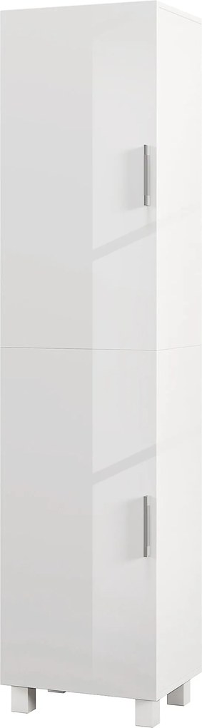 HOMCOM Modern, Tértakarékos Fürdőszobai Oszlop Két Szekrénnyel, Magas Fürdőszobai Szekrény Állítható Polcokkal Fehér MDF-ből, 40x30x167,5 cm, Fényes F