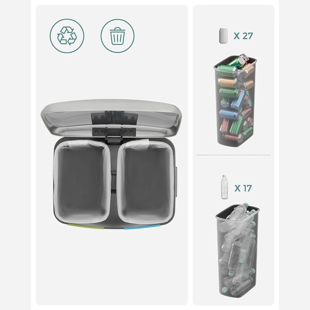 Dupla szemetes, 2 x 20 literes konyhai szemetes, ezüst