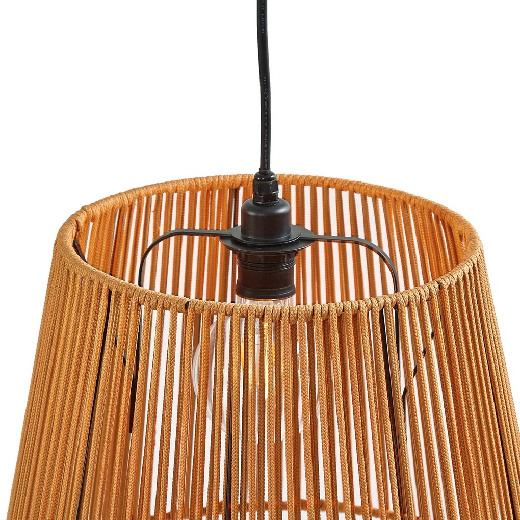 Kültéri függőlámpa fekete, narancssárga kötélárnyékolókkal, 3-lámpás, IP44 - Cava Jayla