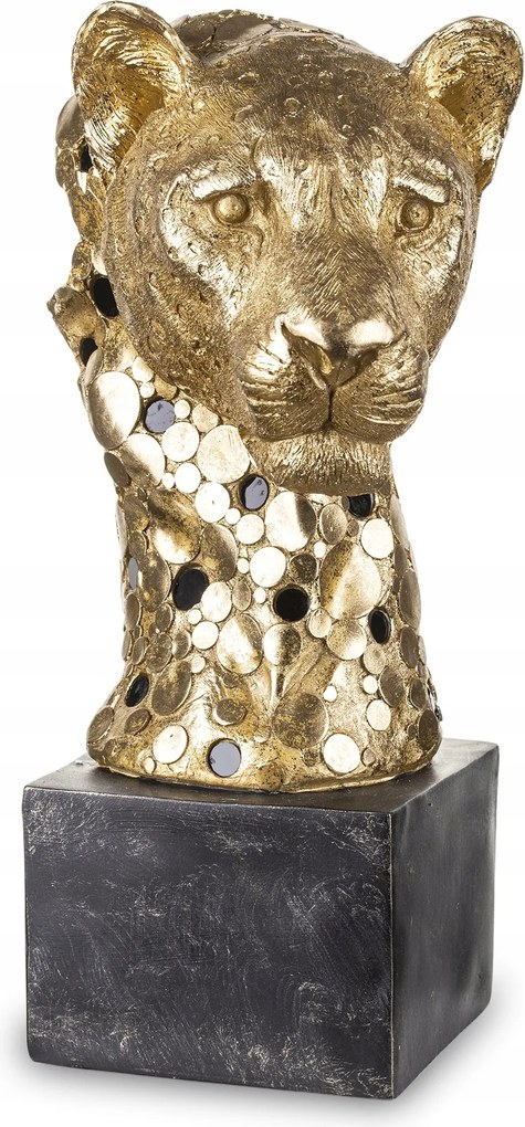 Leopárd figura fej arany fekete dekoráció