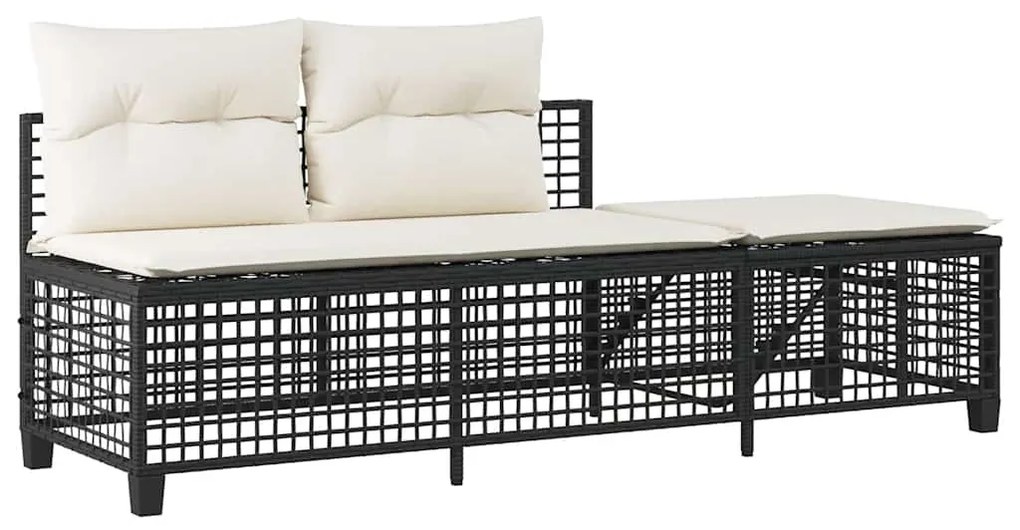 3 részes fekete polyrattan kerti sarokkanapé garnitúra párnával
