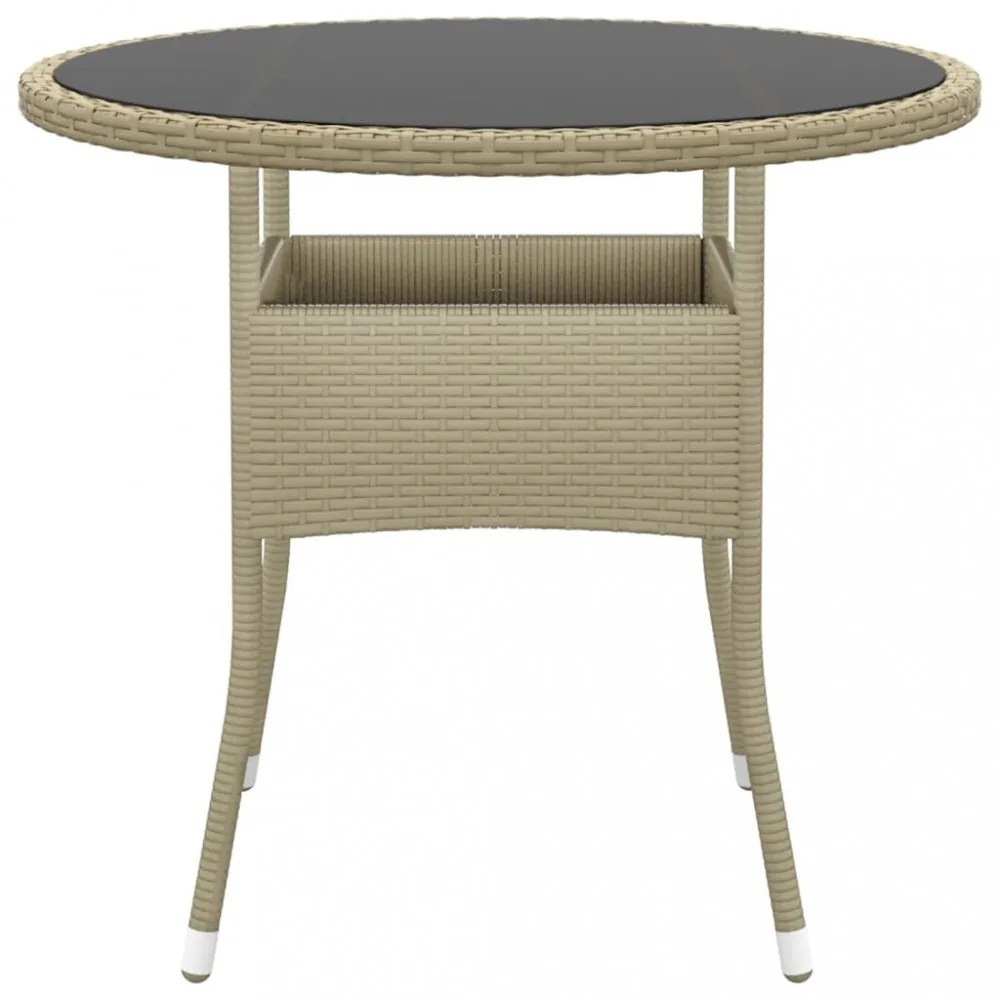bézs polyrattan és edzett üveg kerti asztal Ø80 x 75 cm