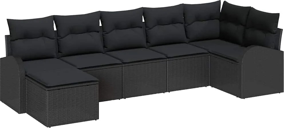 vidaXL Kerti Kanapé Szett párnával 7 pcs Fekete Poli rattan