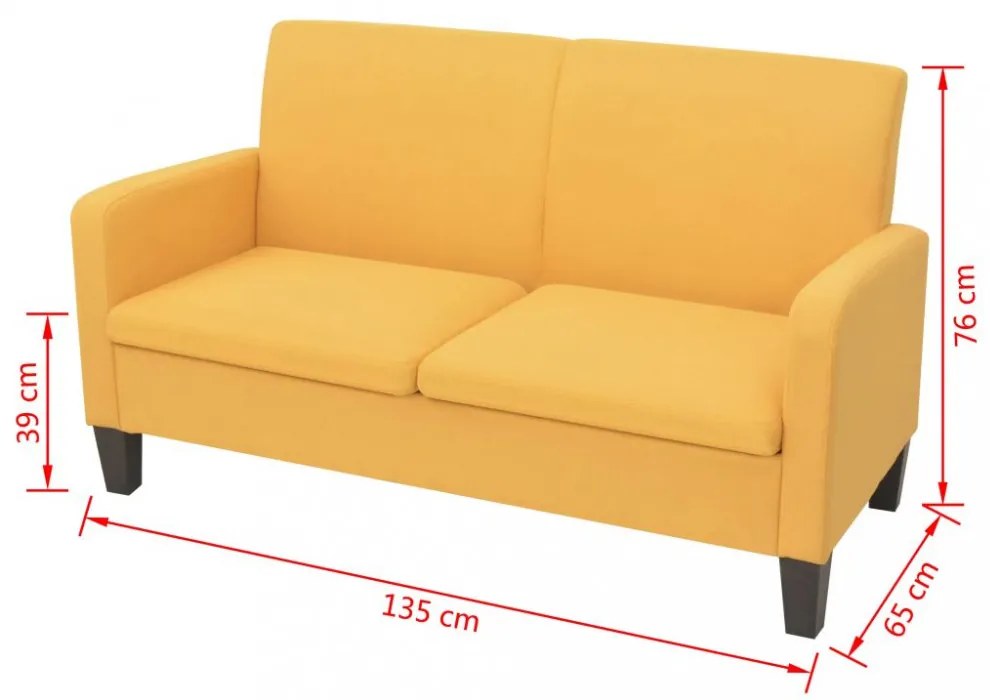 2 személyes sárga kanapé 135 x 65 x 76 cm