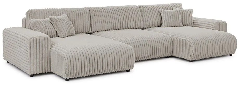 Világosszürke kordbársony kinyitható-tárolóhelyes sarokkanapé (U alakú) Sarina – Ropez