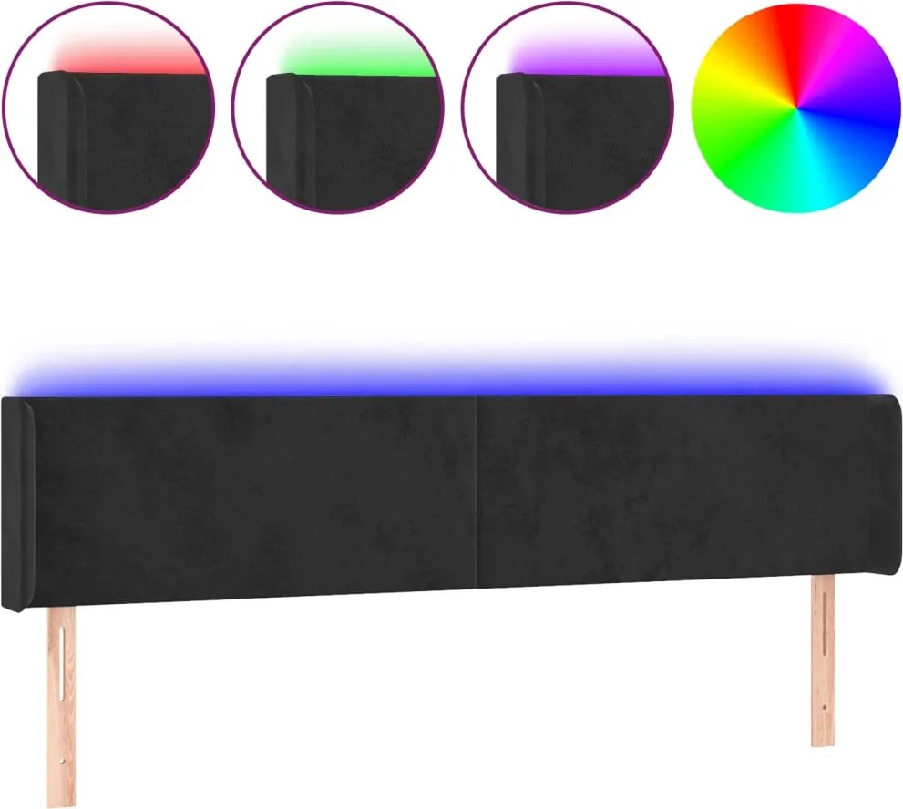 vidaXL fekete bársony LED-es fejtámla 163 x 16 x 78/88 cm