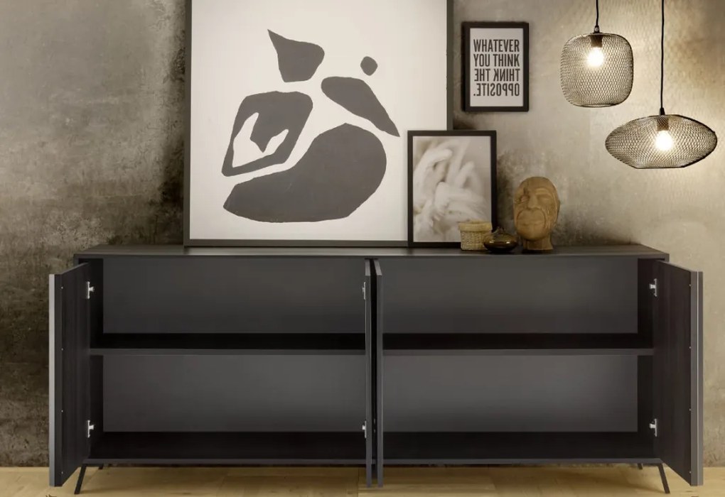 CITY Négyajtós komód, fekete, laminált vázzal és előlapokkal