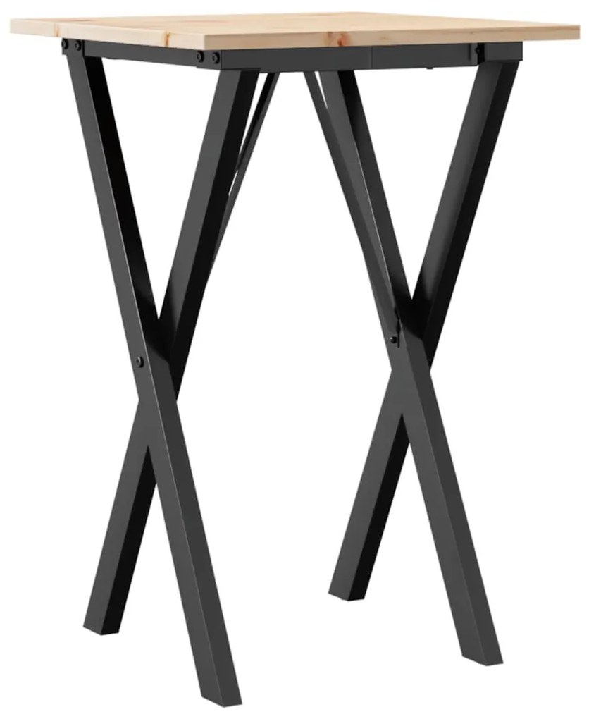 Tömör fenyőfa és acél étkezőasztal X-vázzal 50x50x75 cm
