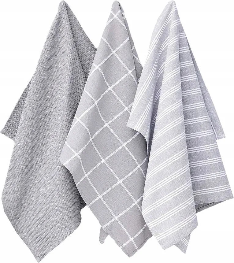 Konyhai Törlőkendő Pamut Szürke Csíkos 50X70 Konyhai Szett 3 Db-os