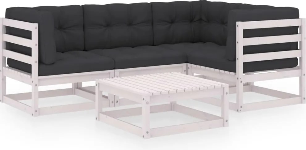 vidaXL 5 részes tömör fenyőfa kerti ülőgarnitúra párnával