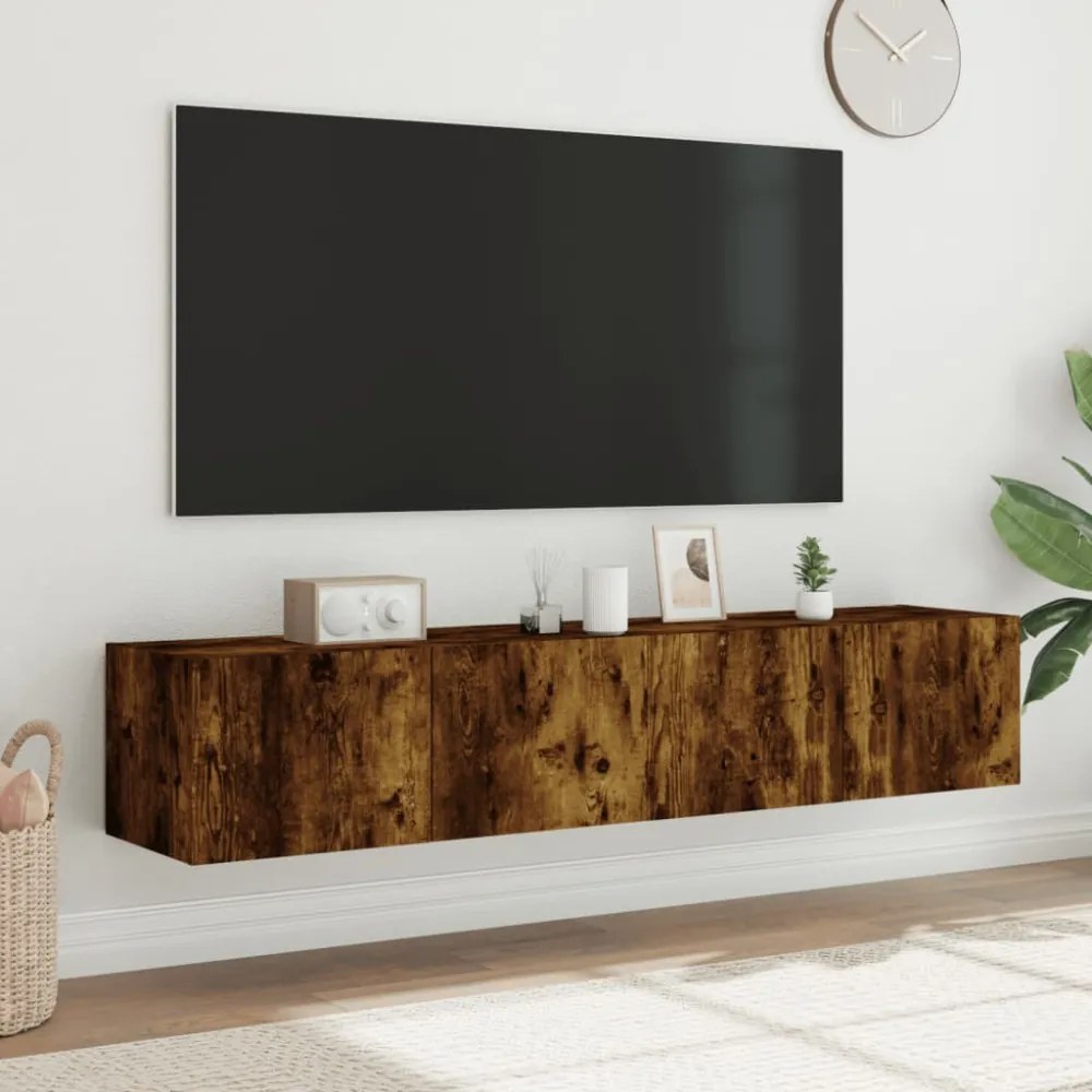 2 db füstös tölgy fali TV-szekrény LED-ekkel 80x35x31 cm
