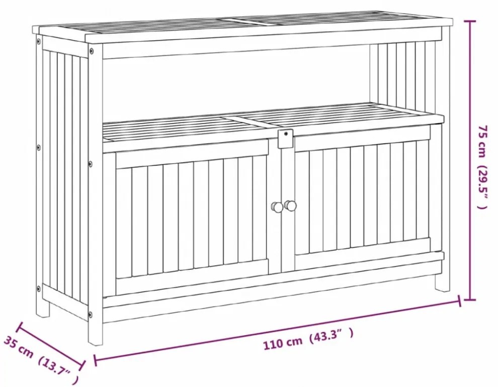 tömör akácfa kerti tálalóasztal 110 x 35 x 75 cm