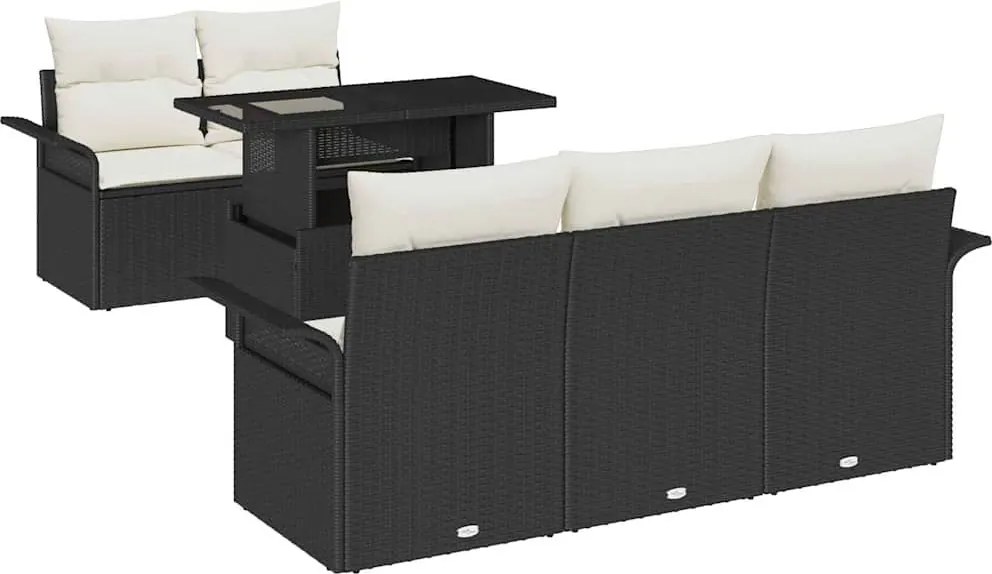 vidaXL Kerti Kanapé Szett párnával tárolóval 6 pcs Fekete Poly Rattan