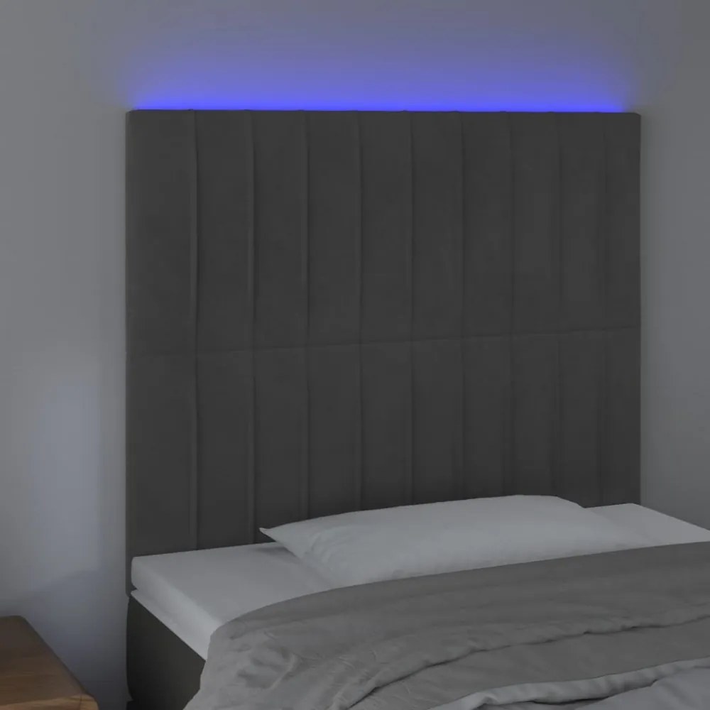 sötétszürke bársony LED-es fejtámla 100x5x118/128 cm