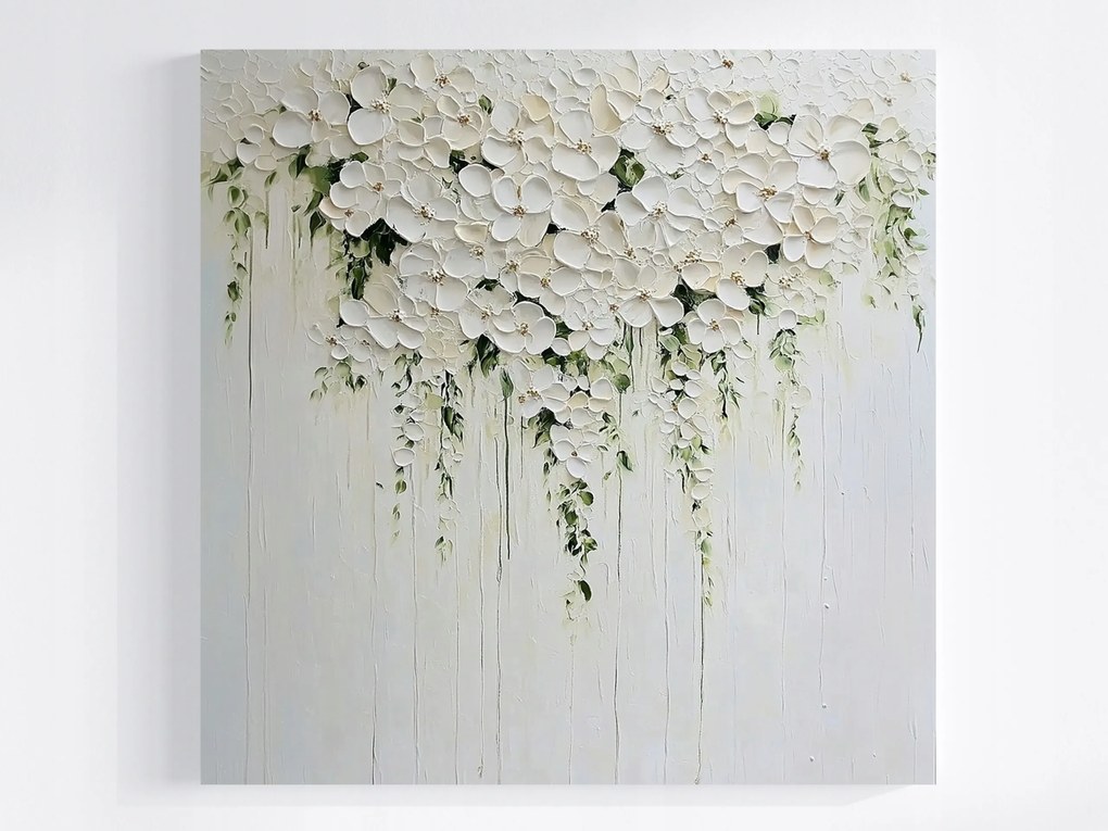 Canvas Természet Olaj Impasto 3D Vászonkép Fehér Kúszónövény Virágok 40x40