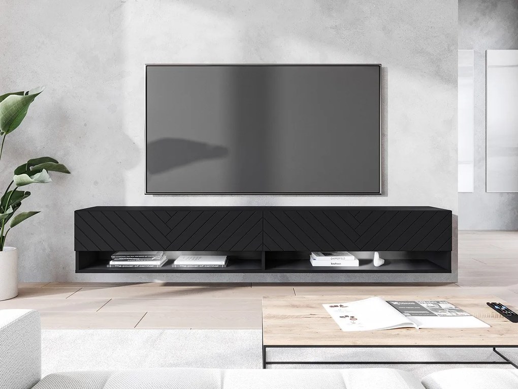 Függesztett TV szekrény Adenuk 140 MDF (fekete grafit + halcsont fekete) (LED RGB világítással). 1106328