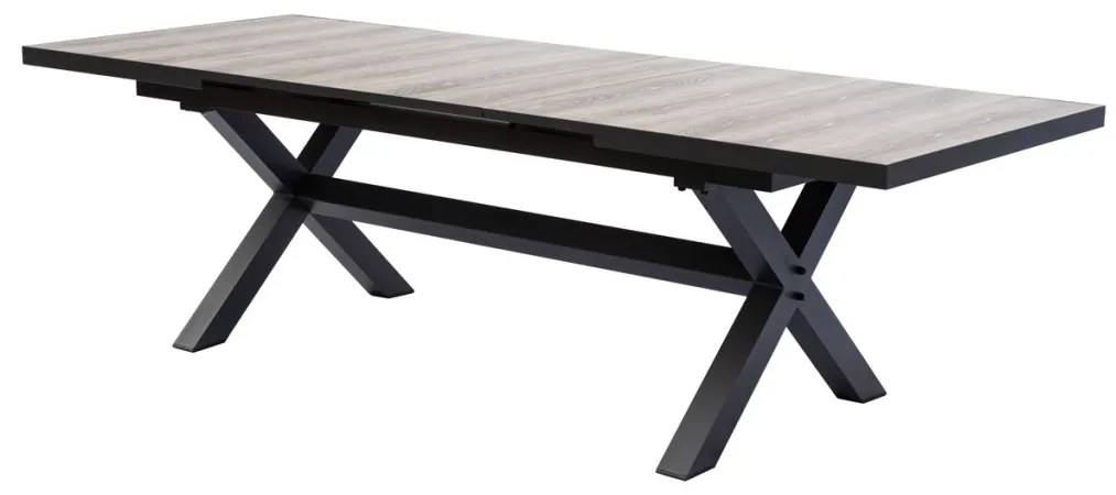 Kihúzható kerti asztal, kerámialap tölgy dekorral 200+60x100x77 cm, alumínium szerkezet
