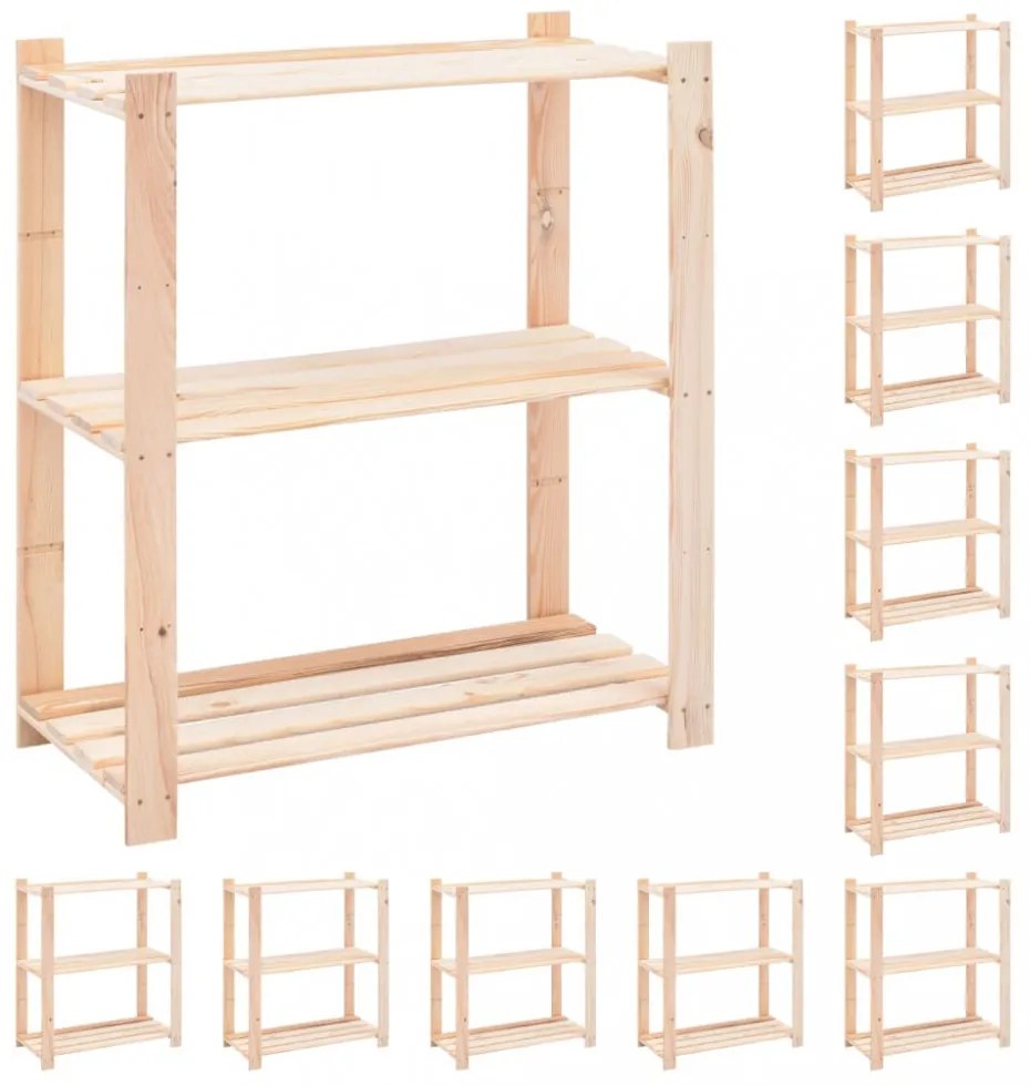 10 db 3-szintes tömör fenyőfa tárolópolc 150 kg 80 x 38 x 90 cm