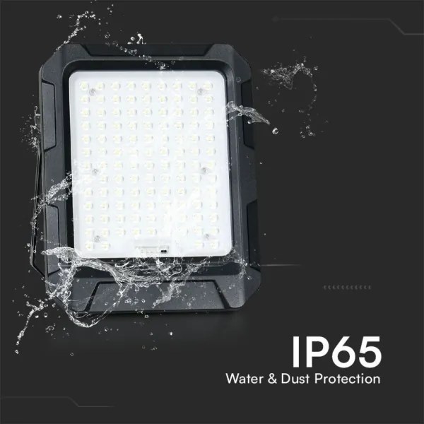 LED napelemes reflektor 10W, 3,7V, IP65, 4000K, fekete + távirányító