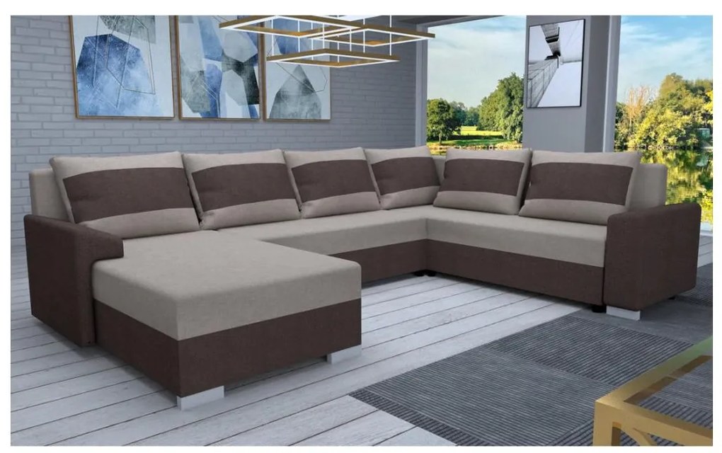 OXFORD barna/taupe kárpitozott, univerzális U-alakú, kihúzható ülőgarnitúra