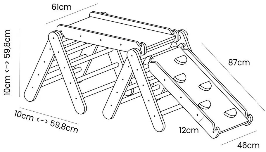 Szürke-natúr színű borovi fenyő pikler háromszög 265x61x60 cm Montessori – Meowbaby