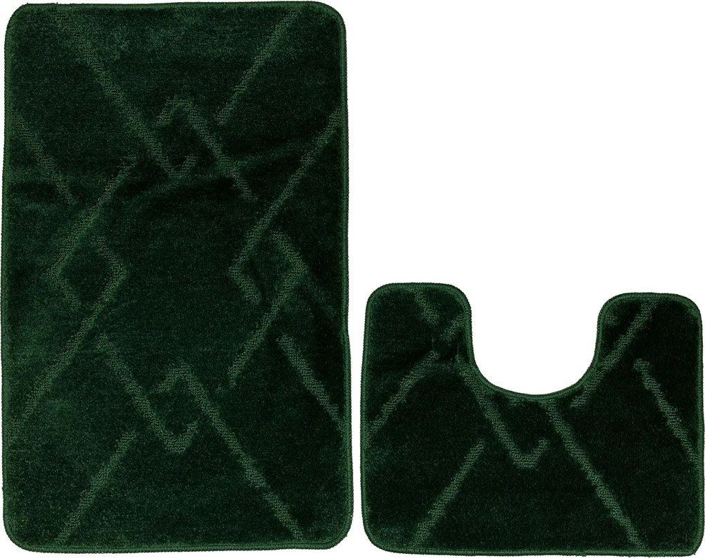 2 részes Gumírozott Fürdőszobaszőnyeg Szett Moreno Zöld Csíkos Rombusz