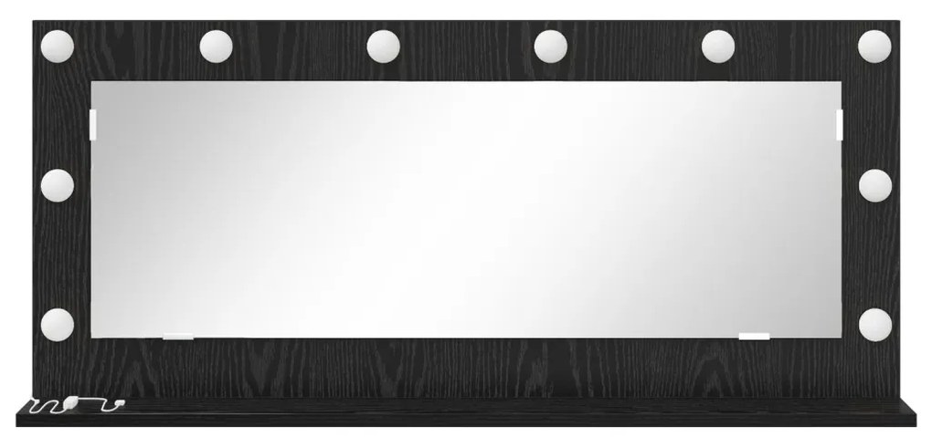 Tükör LED világítással Fekete tölgy 100x45x18 cm