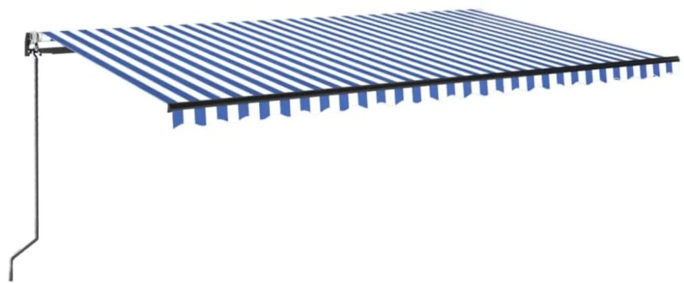 kék/fehér automata szélérzékelős és LED-es napellenző 500x300cm