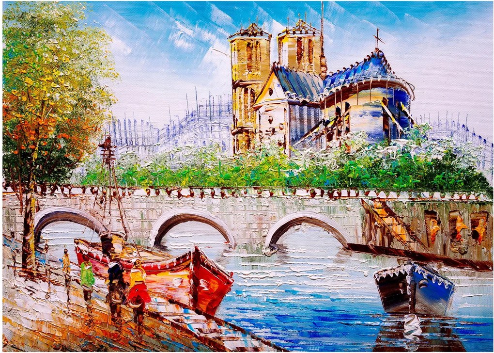 Üveg kép - Olajfestmény a városról (70x50 cm)