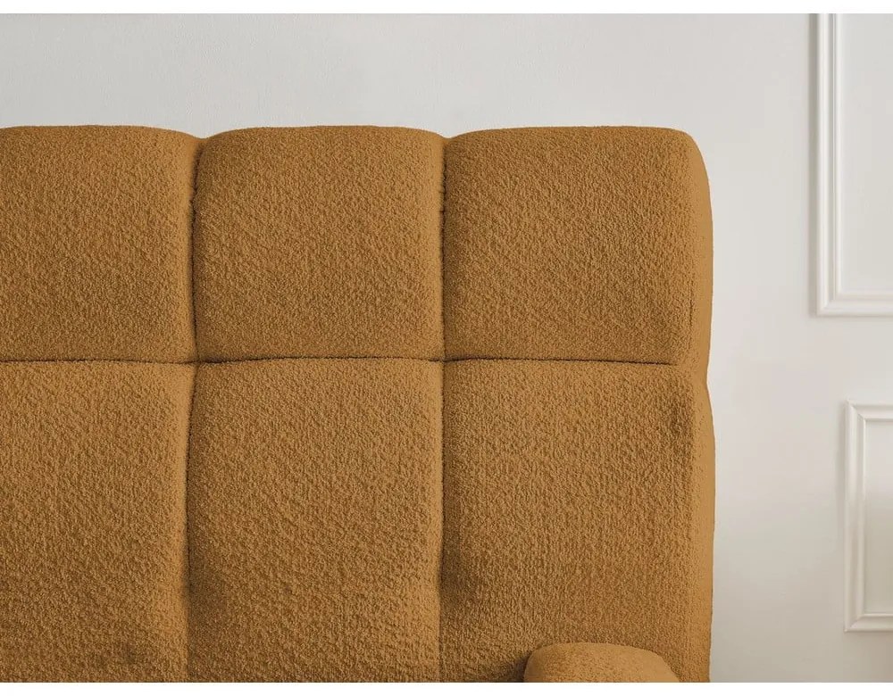 Mustársárga kárpitozott ágyneműtartós franciaágy ágyráccsal 180x200 cm Mont Blanc – Bobochic Paris