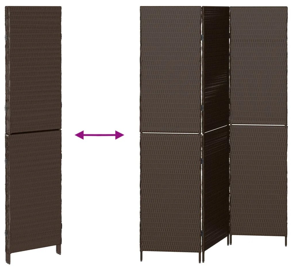 Szobai Elválasztó 3 Paneles Összecsukható Barna 146x180 cm Poly Rattan