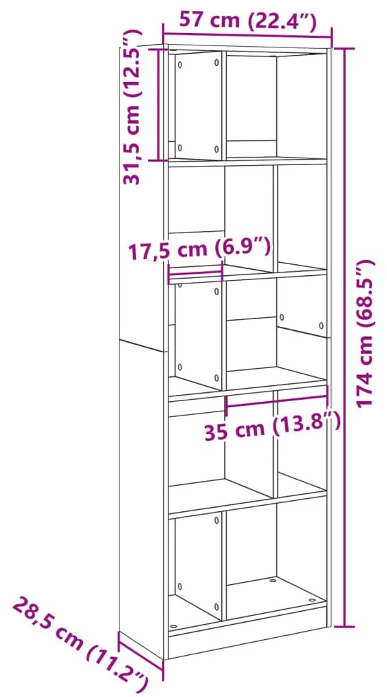 fekete szerelt fa könyvszekrény 57 x 28,5 x 174 cm