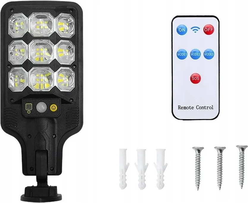 Verk 12372 Napelemes utcai lámpa mozgásérzékelővel 63 Led, fekete