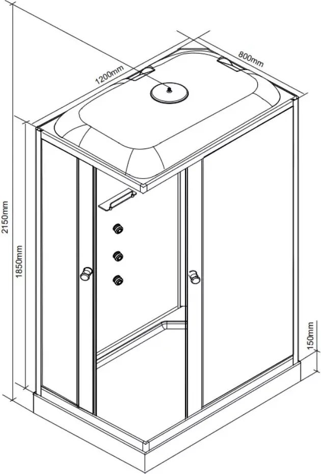 Valerie 80x120 cm szögletes hidromasszázs zuhanykabin