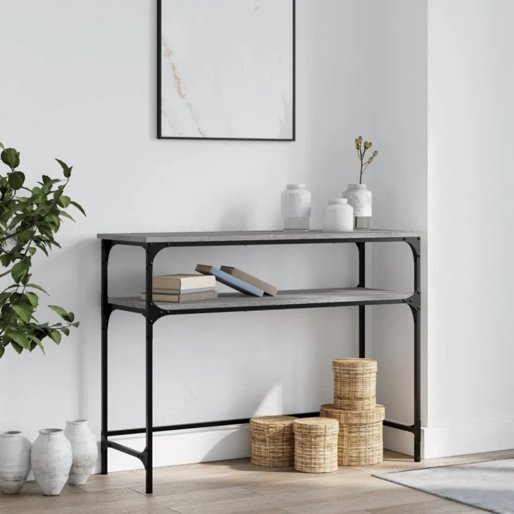 szürke sonoma színű szerelt fa konzolasztal 100x35,5x75 cm