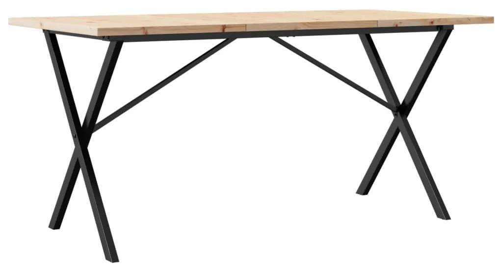 tömör fenyőfa és öntöttvas étkezőasztal X-vázzal 160x80x75,5 cm