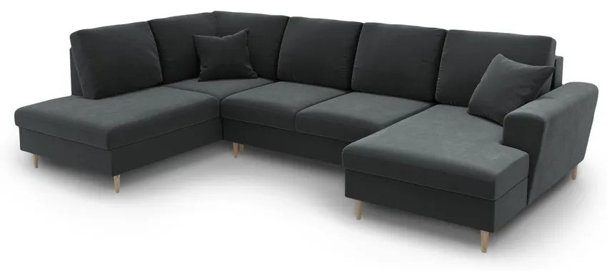 Sötétszürke bársony kinyitható tárolóhelyes sarokkanapé (bal oldali-U alakú) Kyoto – Cosmopolitan Design