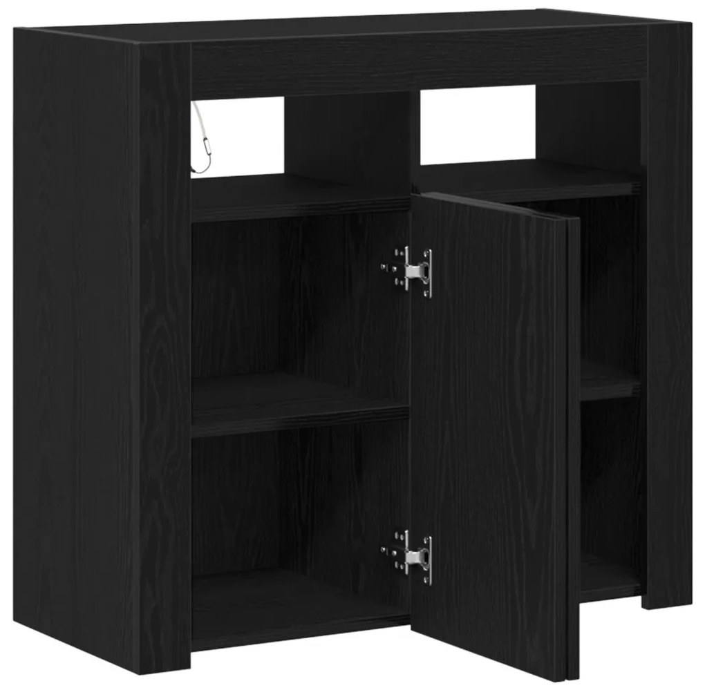 Fekete tölgy komód LED világítással, 80x35x75 cm, MDF