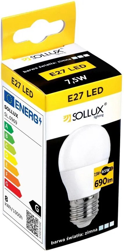Semleges fehér LED izzó E27, 7,5 W – Sollux